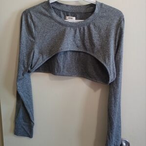 Jason Wu Women's Long Sleeve Athletic Shirt Cropped Gray Athleisure